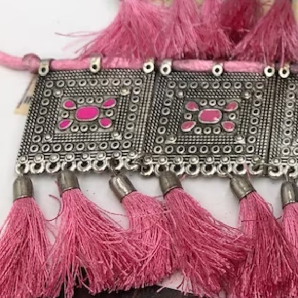 Silver Kuchi Afghan Jewelry Set With Dangling Tassels, Tribal Set - Picture 3 of 4